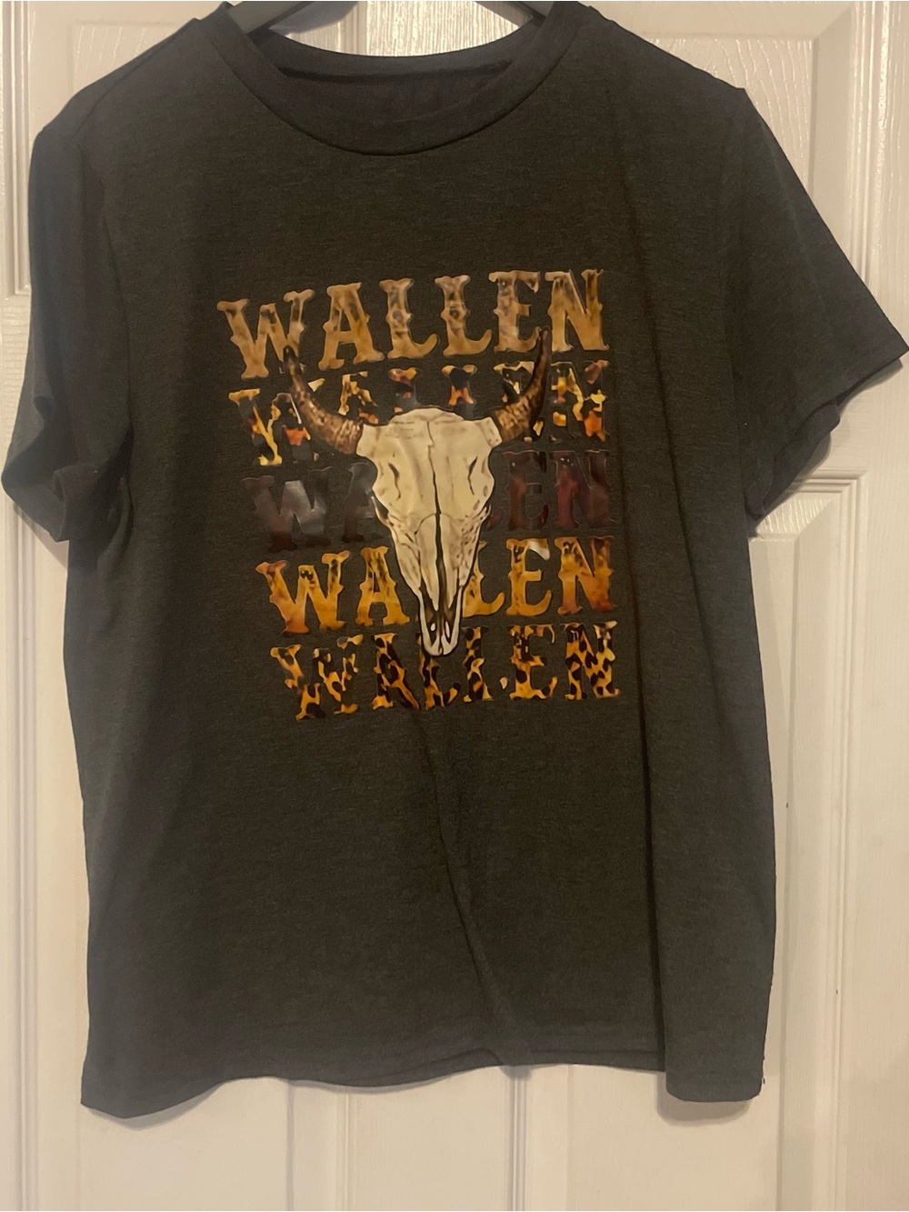 Morgan Wallen Graphic Animal Skull Womens tshirt Leopard Print Dark Gray large